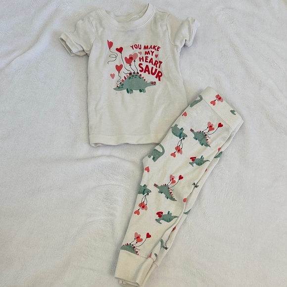 Old Navy Kids Pajama Set - White with Red and Green Dinosaur Print - Picture 1 of 4